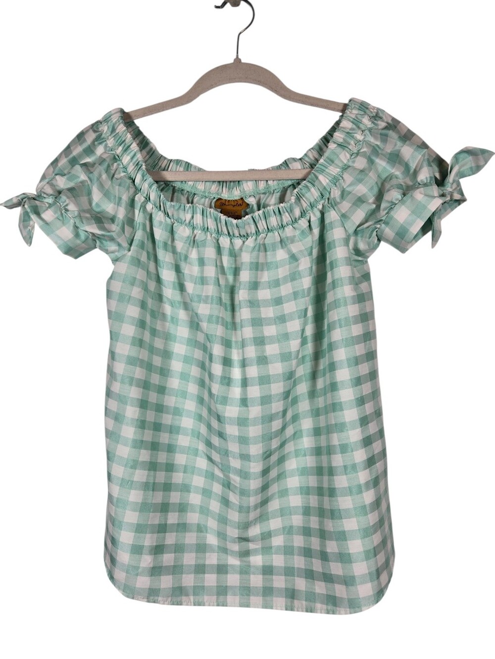 Wrangler Mint Green White Gingham Plaid Off Shoulder Top Size Small Country Girl